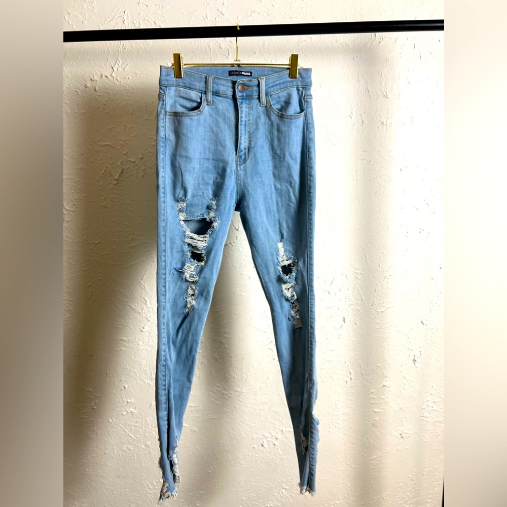 Distress, skinny, jeans, light blue